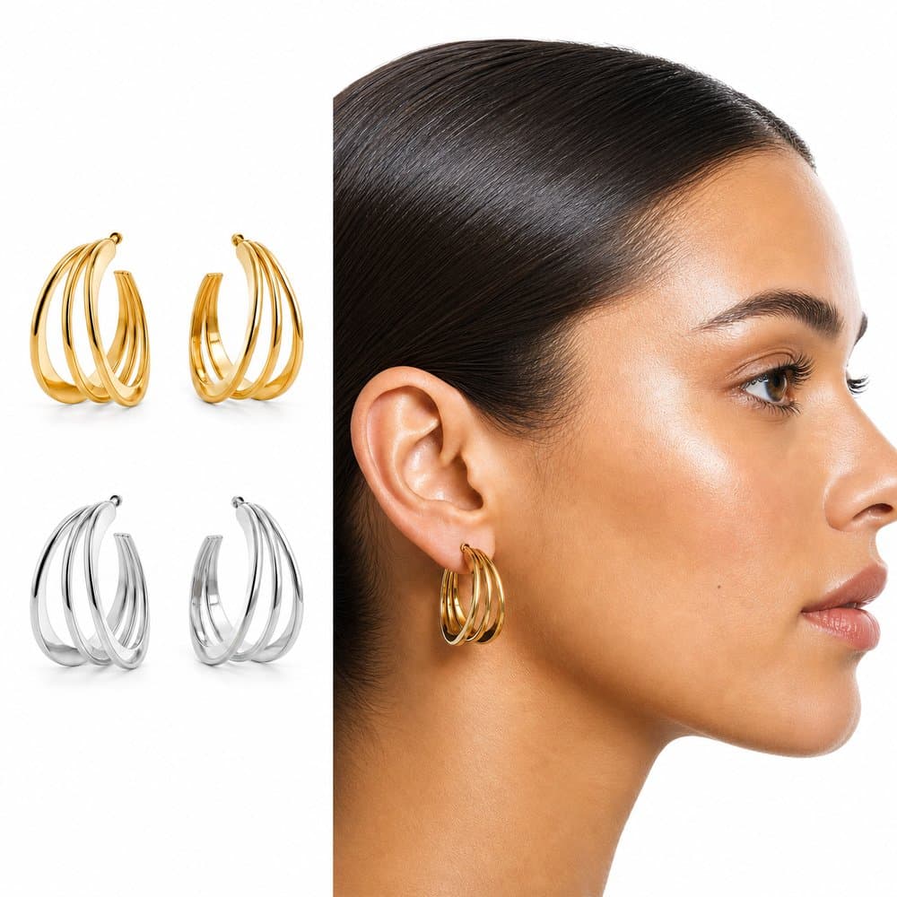 Brinco Argola Trio Feminino Dourado e Prata Elegante
