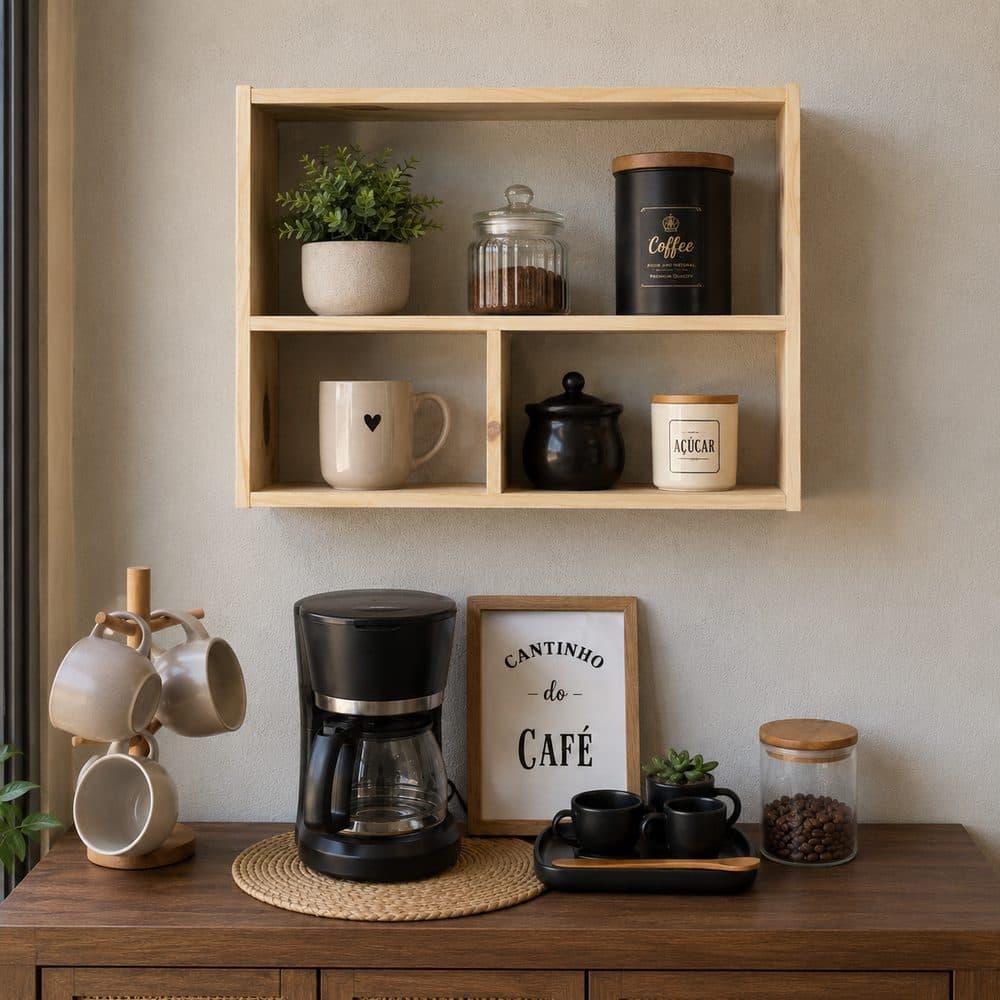 Nicho de Madeira Pinus Cantinho do café, organizador, banheiro – Decoração e Organização com Estilo Natural