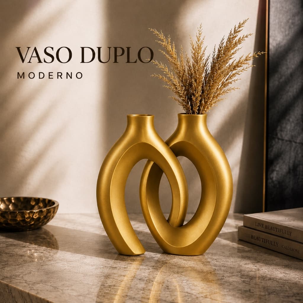 Vaso Duplo Luxo para Flores Artificiais - Enfeite Moderno para Sala Mesa e Escritório