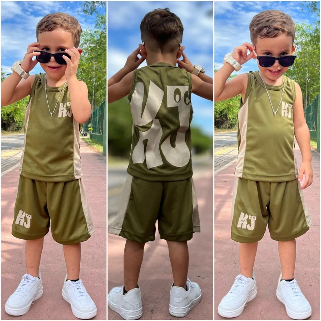 Conjunto Infantil Masculino - Blusa + Bermuda Lançamento De Verão Modelo 2025