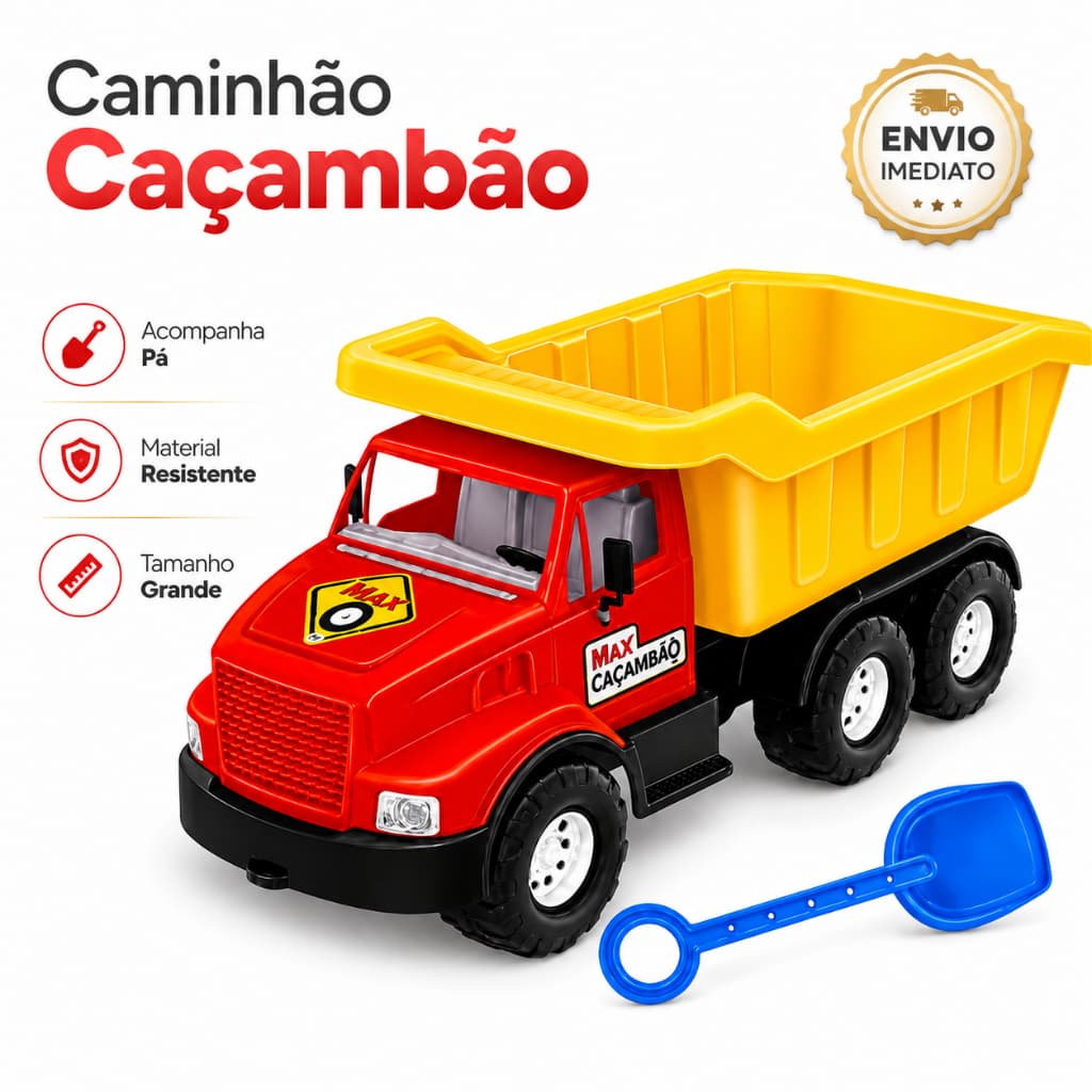 Caminhão Caçambão Grande 80cm Brinquedo Infantil Cores Vibrantes Com Pá Areia Durável Envio Rapido