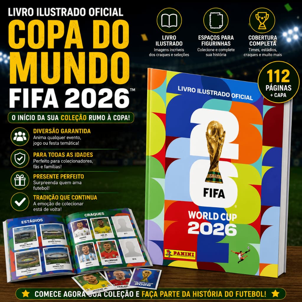 Álbum de Figurinhas Futebol Copa do Mundo FIFA 2026 Original Colecionáveis Capa Brochura Panini