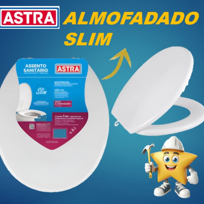 ASSENTO SANITARIO ALMOFADADO SLIM OVAL ASTRA UNIVERSAL BANHEIRO ANTIBACTERICIDA TAMPA DE VASO