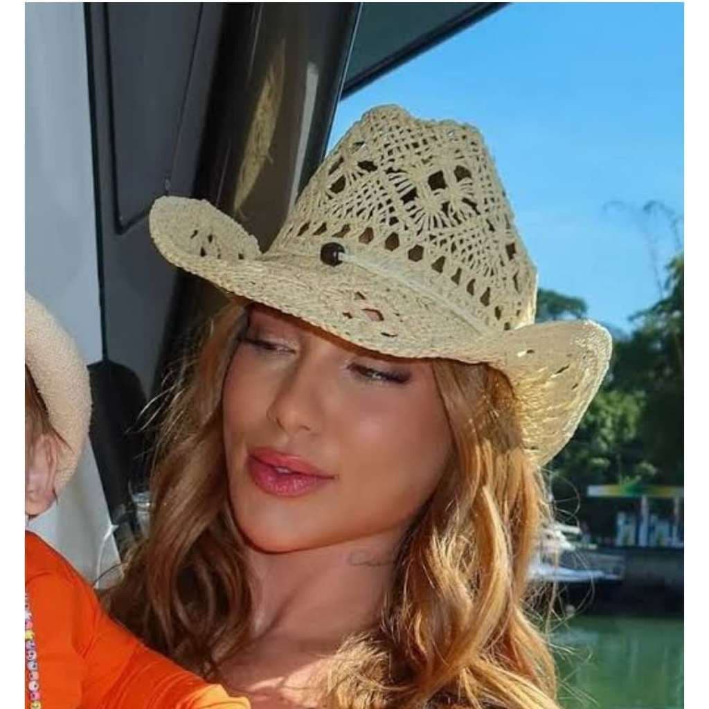 Chapéu Gypsy Boho Palha Durinha Hippie Chic Cowboy de Praia Virginia