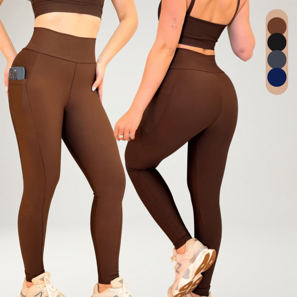 Calça Legging Fitness Feminina Cintura Alta Suplex Com Bolso Lateral Zero Transparência