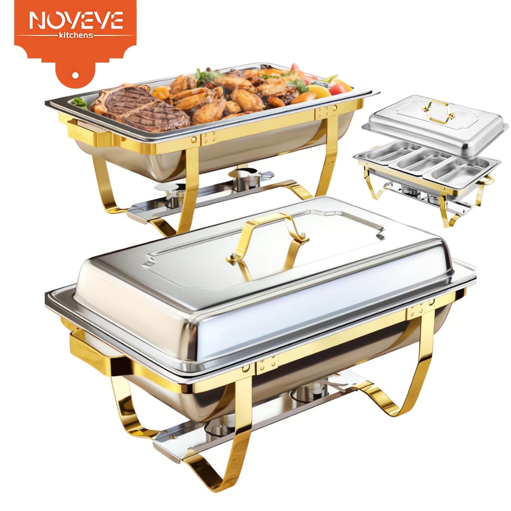 Rechaud Profissional Inox 12L – Com 1, 2 ou 3 Divisórias, Ideal para Buffet, Festa, Eventos e Restaurantes