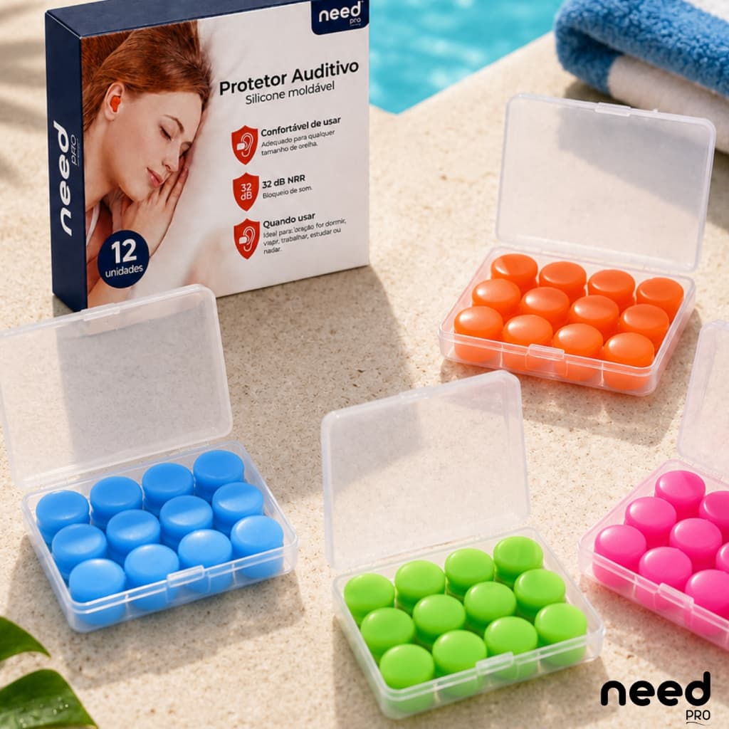 Tampao De Ouvido 12 Peças Silicone Protetor Auricular Moldável Para Dormir Abafador Auditivo Ruído