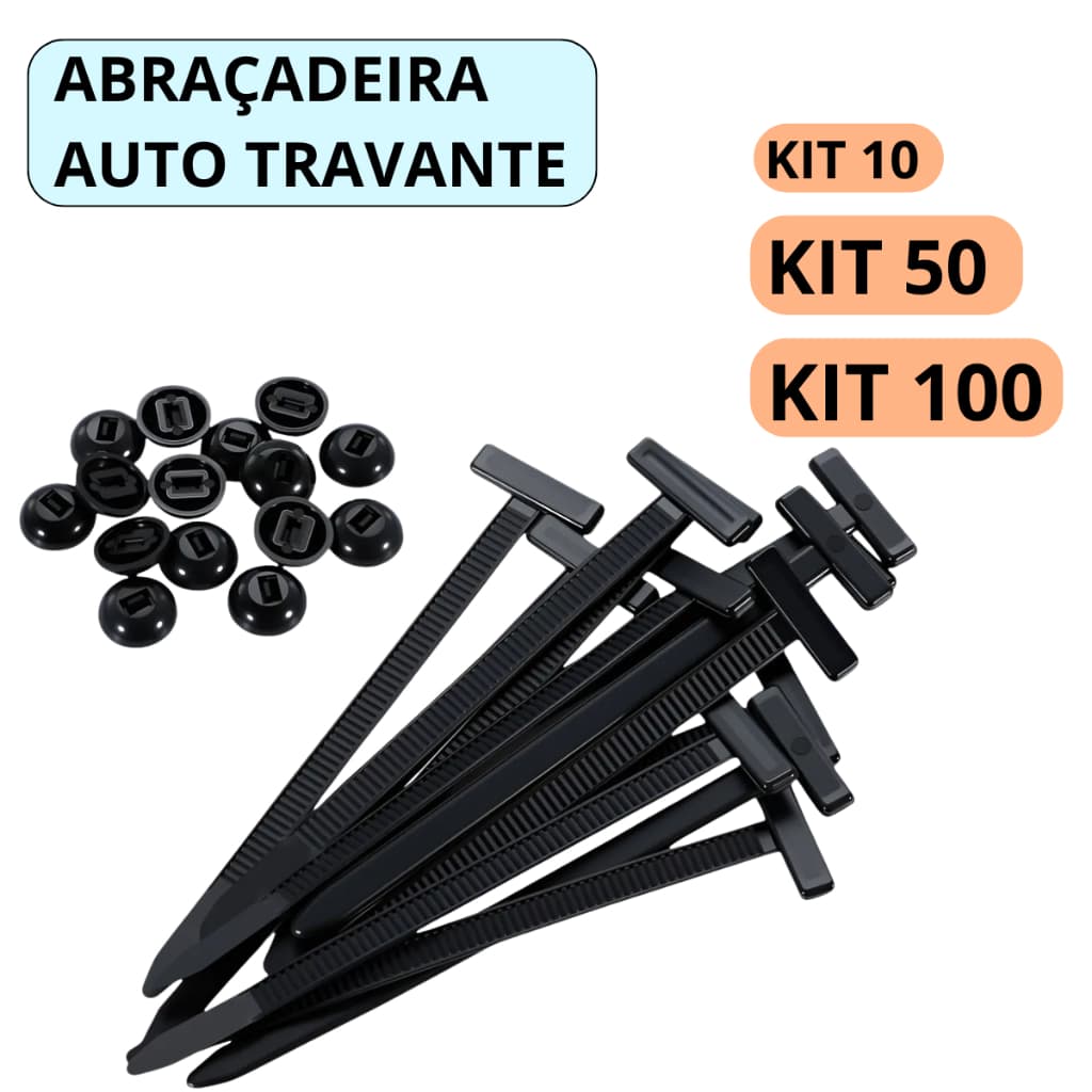 KIT 100, 50 e 10 Abraçadeira Presilha Enforca Gato Automotiva Universal Auto Travante Nylon