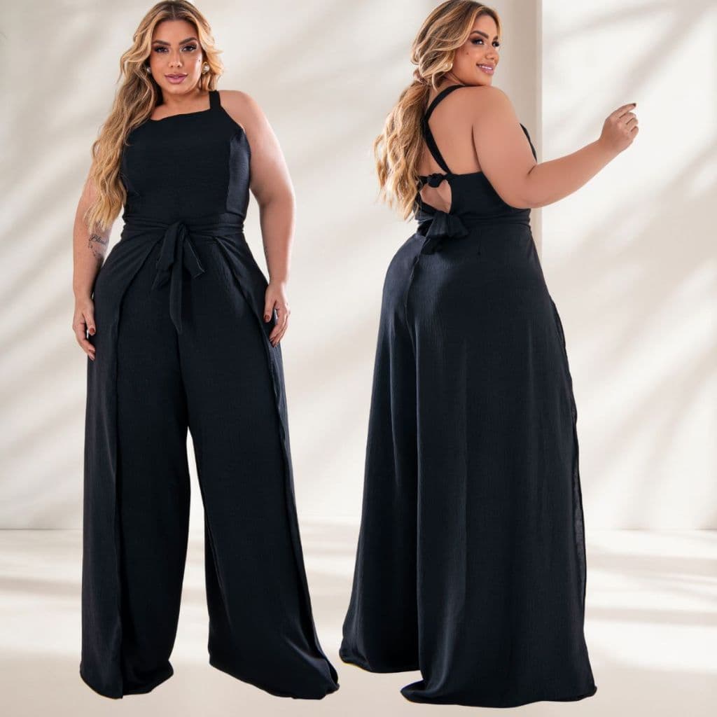 Macacão Envelope Plus Size Feminino Longo Pantalona Costas Abertas com Faixa E Amarração Confortável Pantalona Moderno.