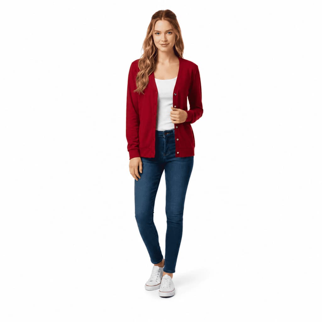 Cardigan Feminino Lunender Em Viscose Com Elastano Vermelho Casual Confortável Premium