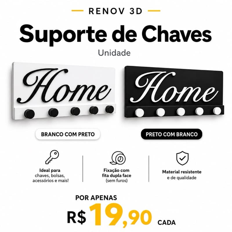 Porta Chaves Home Decorativo Organizador Parede Sem Furos