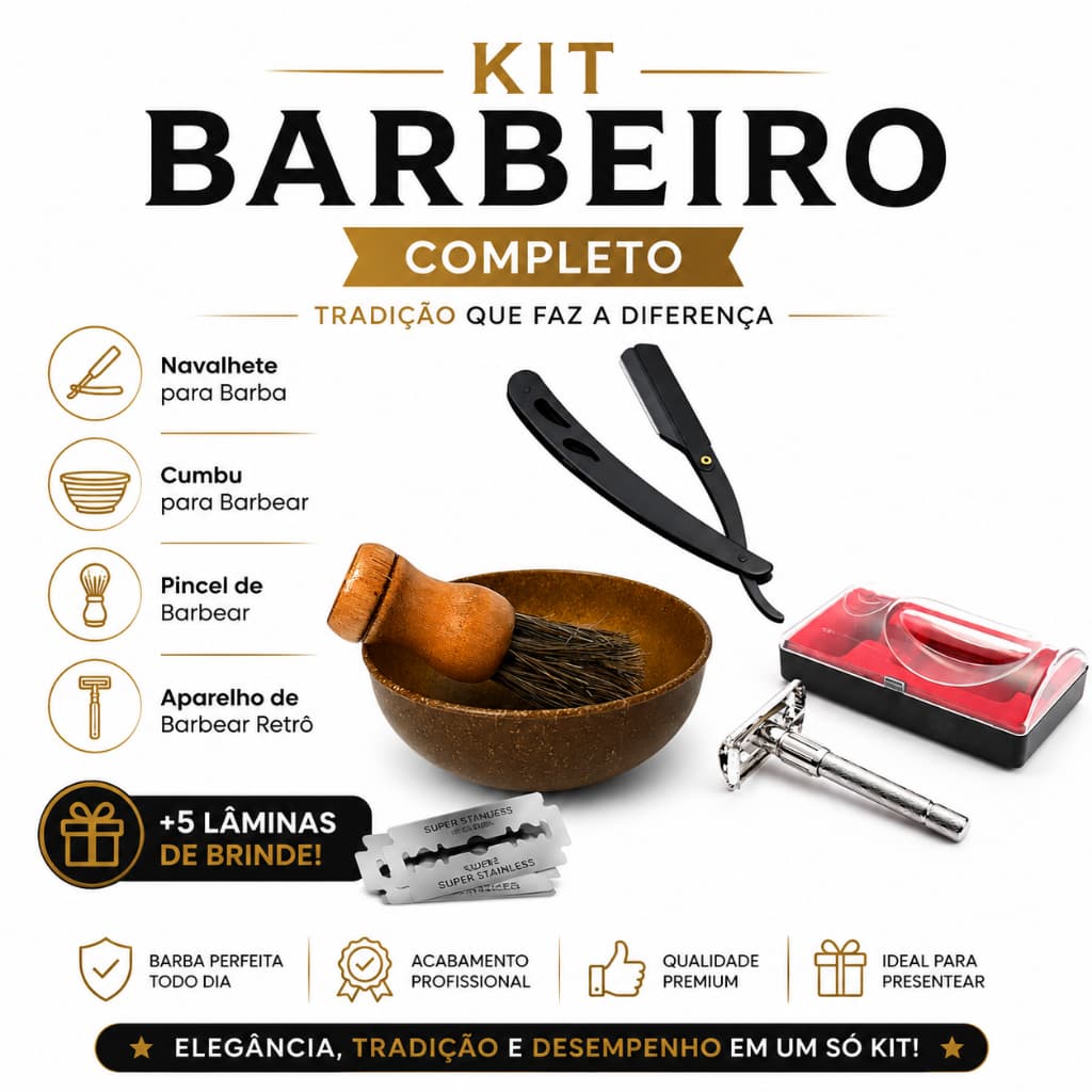 Kit Barbeiro Navalhete para Barba Pincel de Barbear Barbeiro Navalha e Aparelho de Barbear Retrô