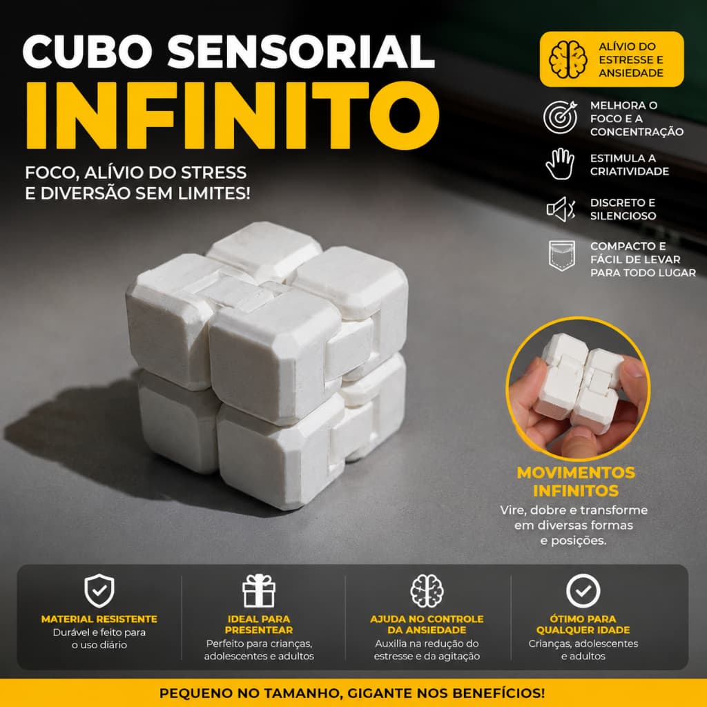 Cubo Infinito Sensorial de Alívio do Estresse | Fidget | Brinquedo e Jogos para Autismo | Ansiedade | Crianças