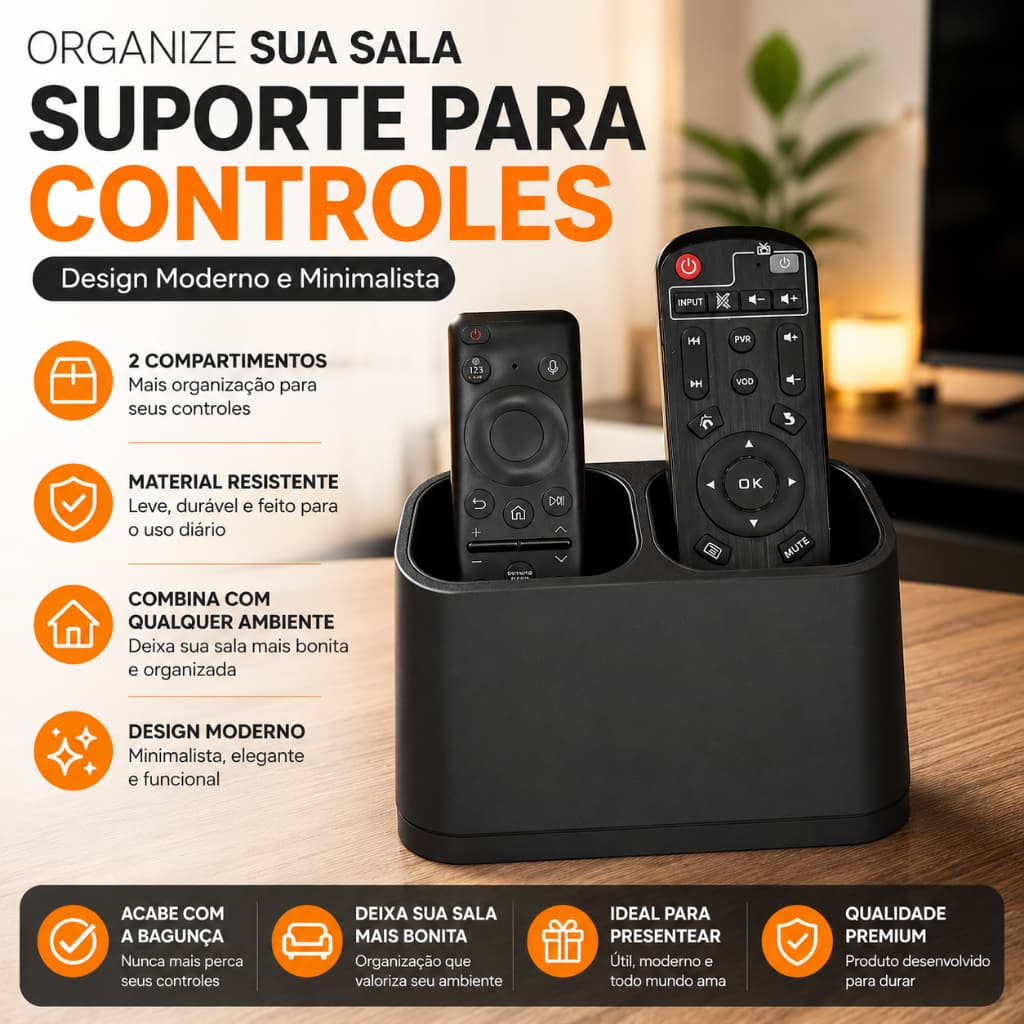 Organizador para Controles Remotos | Suporte de Mesa 2 Compartimentos