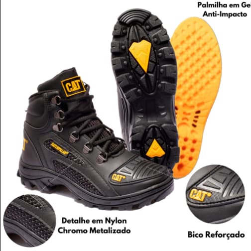 Bota Coturno Masculino CAT Impermeável Palmilha de Gel