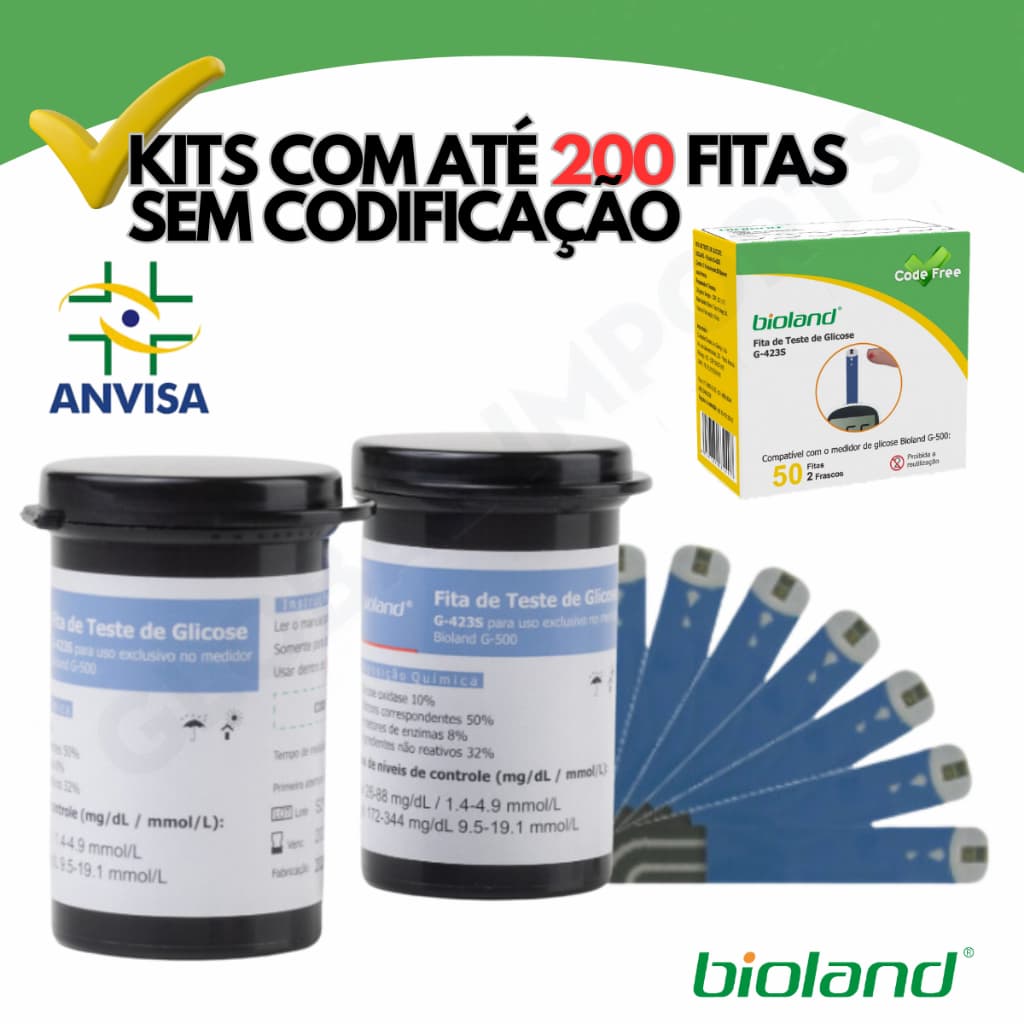 Fita De Glicose Reagentes Teste De Medir Glicemia Da Bioland Kits Com 25 50 100 200 Tiras