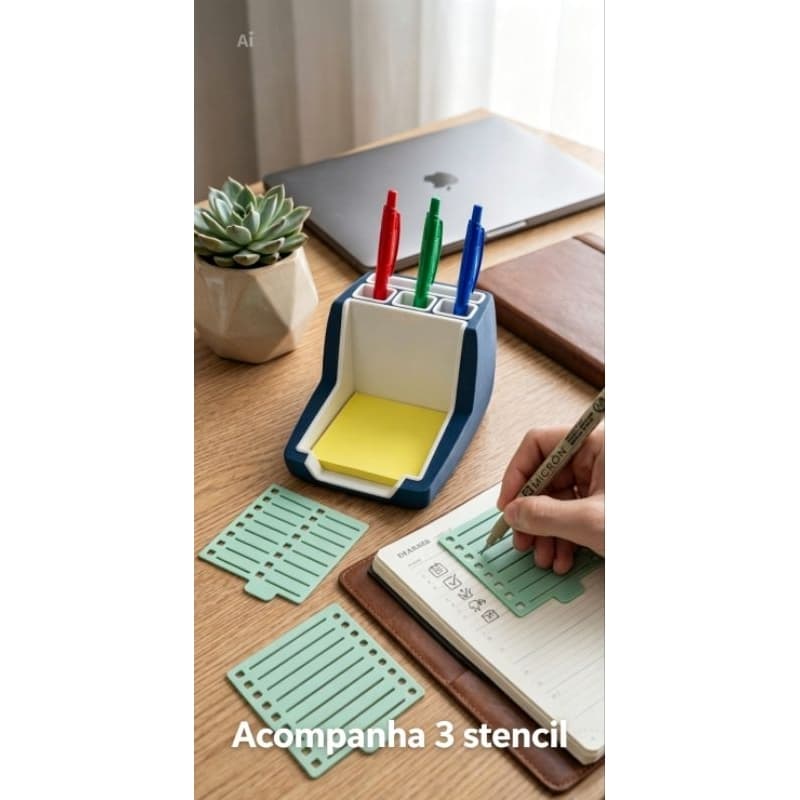 Organizador de Mesa Home Office - Porta Post-it, Canetas e Stencil (Impressão 3D)