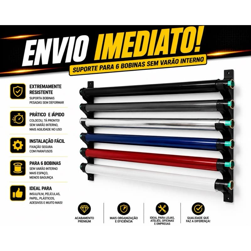 Suporte Para Bobinas De Insulfilm 6 Lugares Organizador Película Automotiva Parede Bobina Aplicador InsufilmProfissional