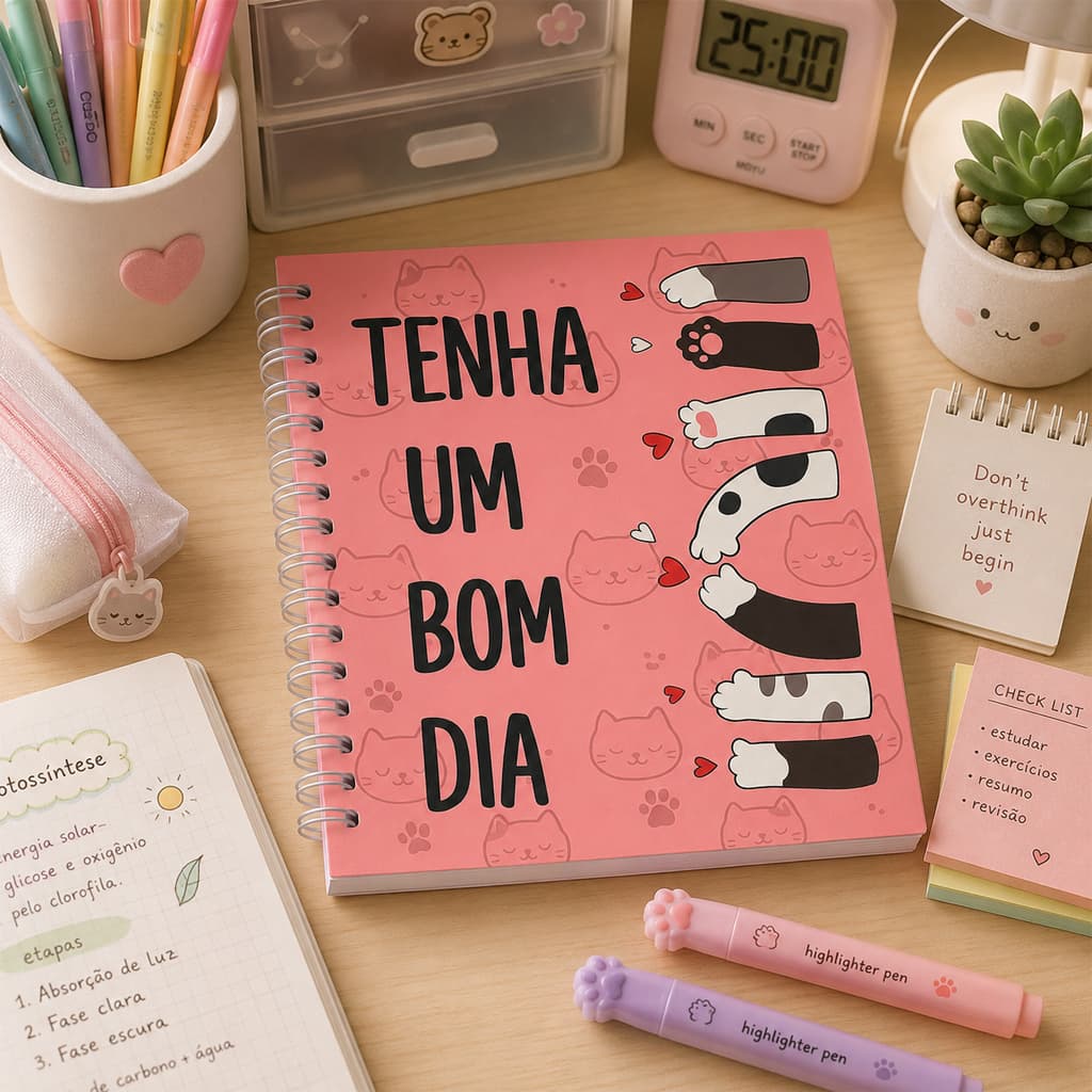Caderno Rosa Gatinho A5 Tenha Um Bom Dia Fofo Cute Dog Paper