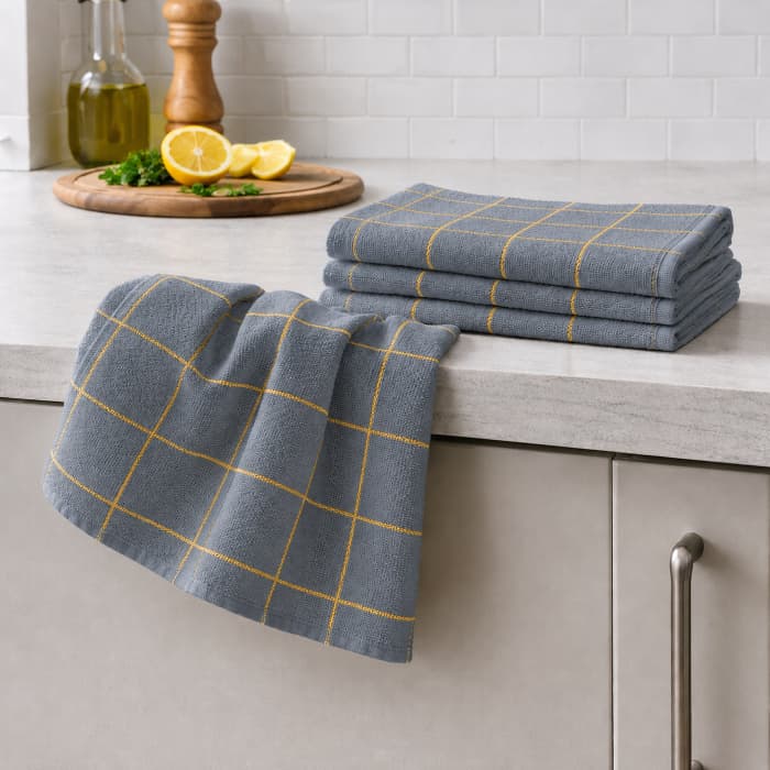 KIT COM 5 UNI Toalha de Louça Pano de Prato Xadrez Gold Chumbo 100% Algodão Atoalhado Alta Absorção Cozinha