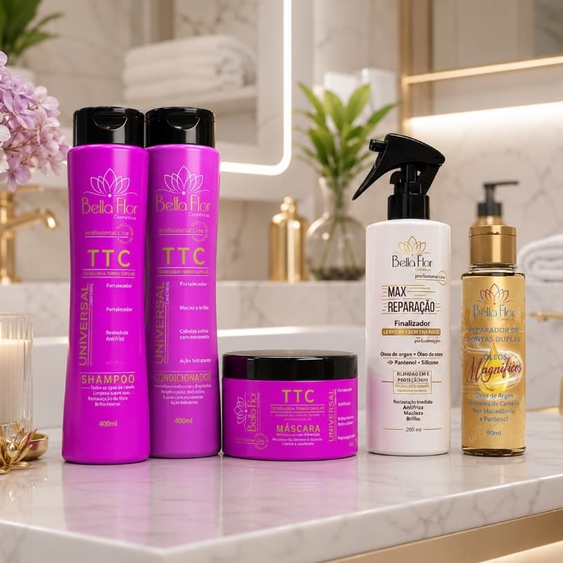 Kit TTC + Max Reparação + Reparador de Pontas Duplas Bella Flor Hidratação Reparação Profissional