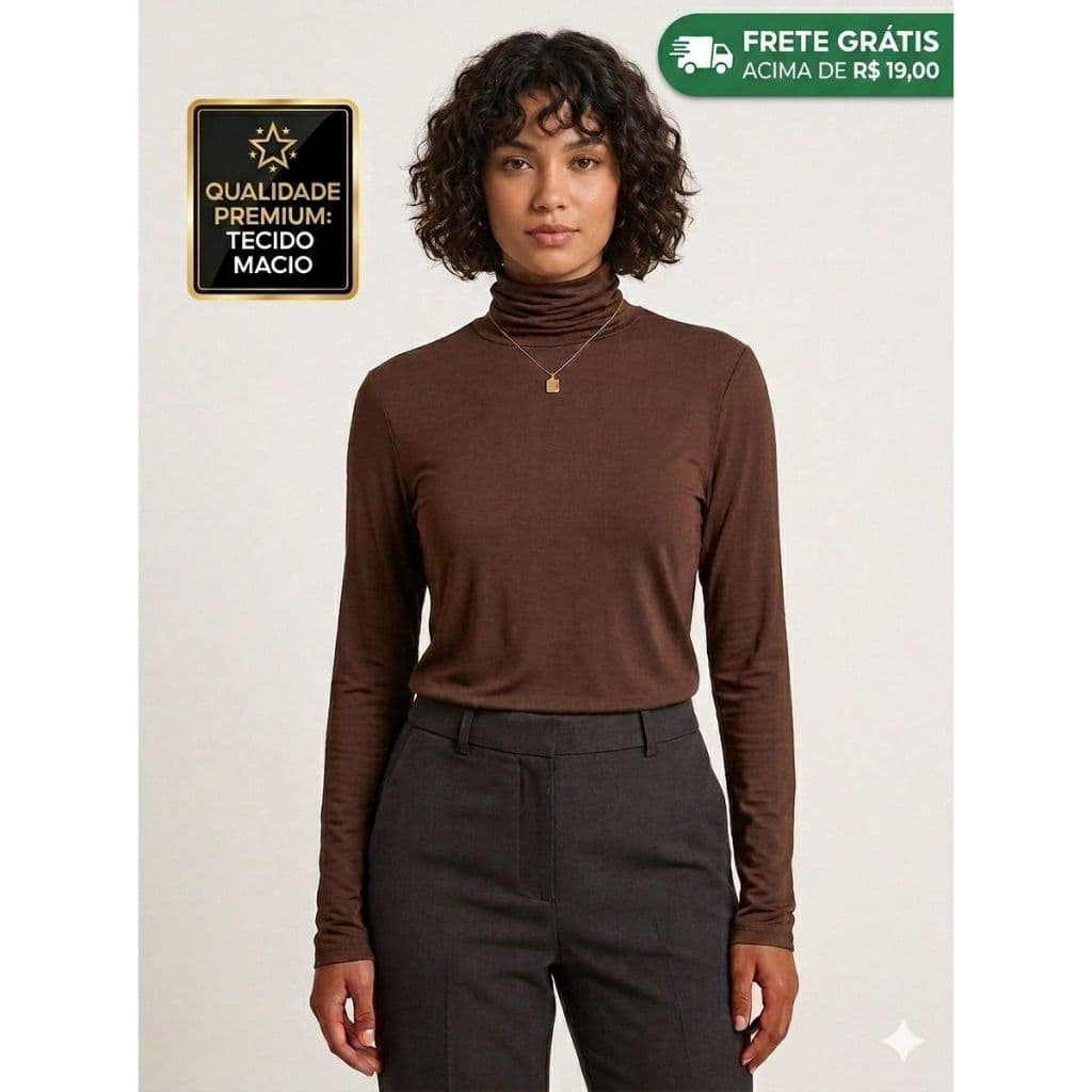 Blusa Cacharrel Feminina Gola Alta Viscolycra Manga Longa Básica Premium Moda Frio Confortável 2026