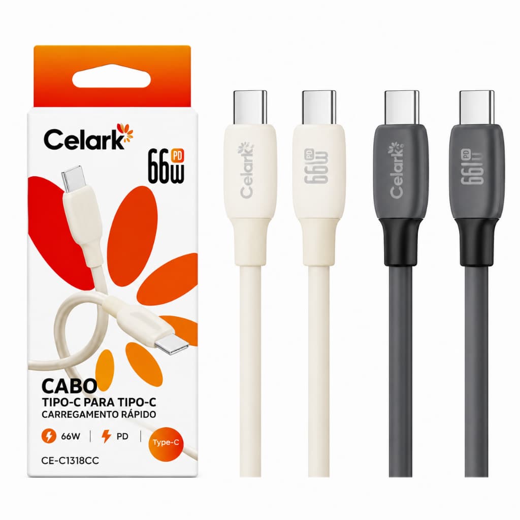 Cabo Type-C 66W Turbo Carregamento Rápido USB-C para USB-C 1 Metro Premium