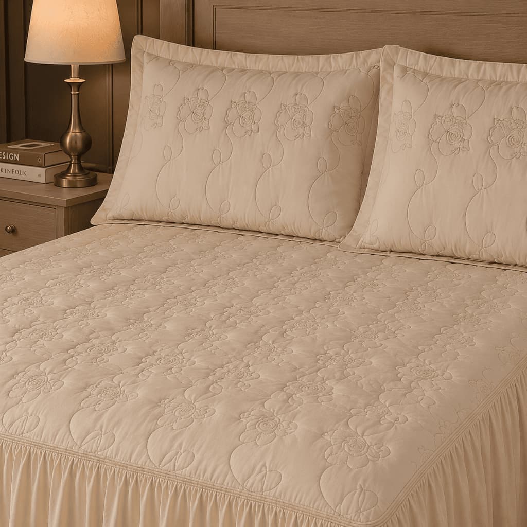 Colcha Casal Com Babado Quarto Decoração Cama Box Posta 2,50x2,40 Macia Antialérgica Luxo