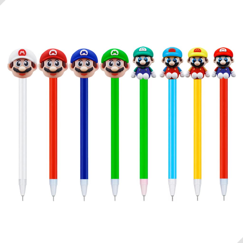 Kit 12 Canetas Gel Mario Bros Divertido Infantil Ponta fina Fofo Colecionável Material Escolar