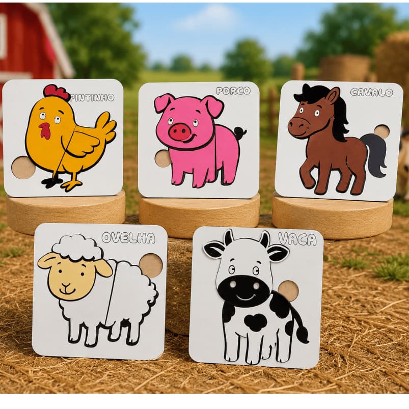 Quebra-Cabeça Educativo. Fazendinha, 5 animais.