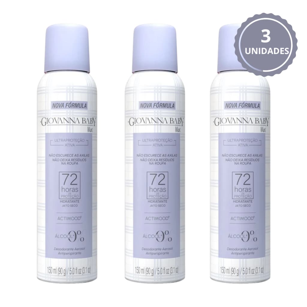 Kit 3un Desodorante Aerosol Antitranspirante Giovanna Baby 120ml Lilac