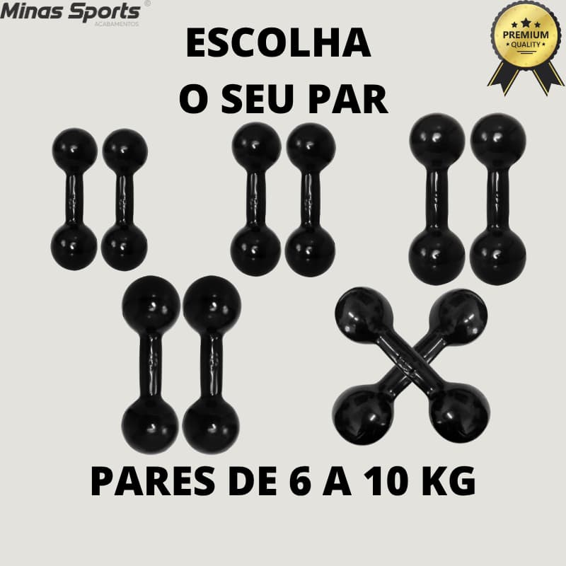 Par Halter Emborrachado - 6 a 10 Kg / Treino em casa Crossfit Musculação Peso de Academia Fortalecimento Muscular C/2 Un