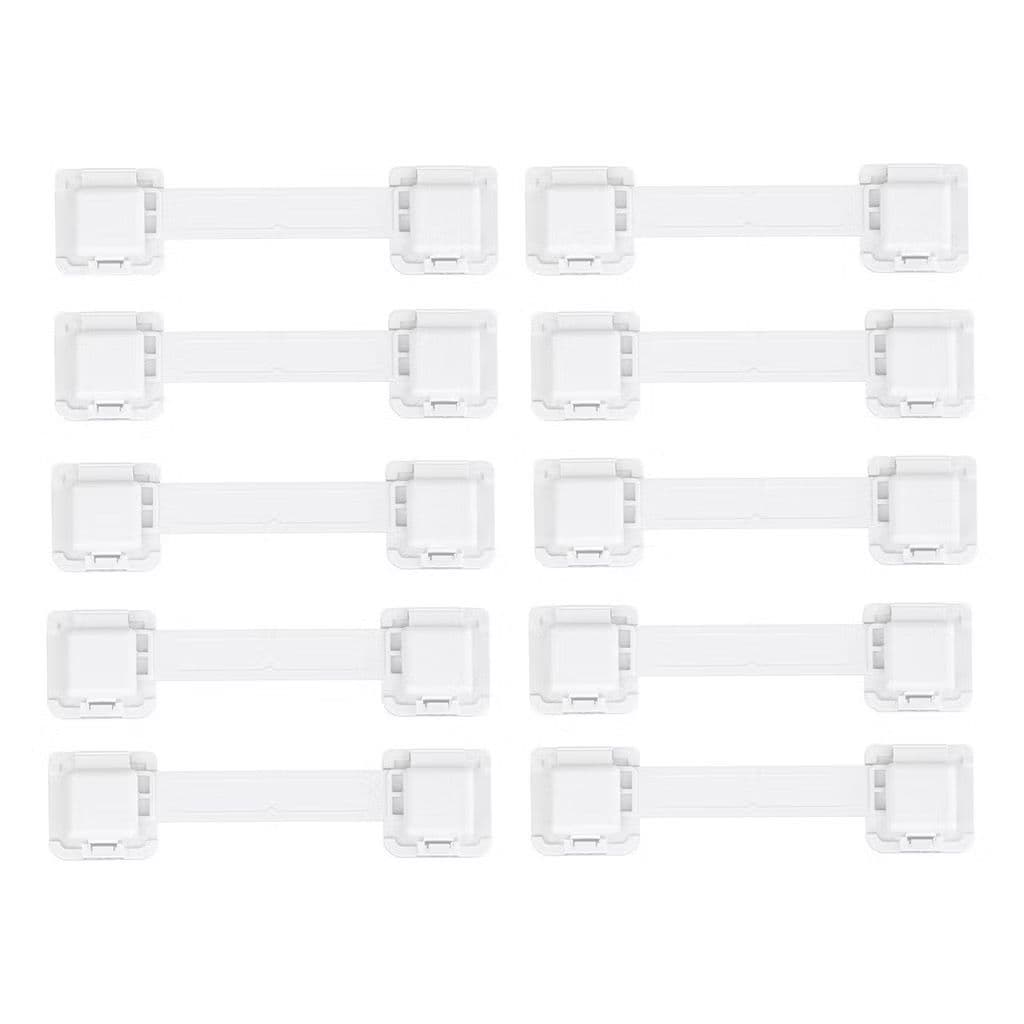 KIT 10 Trava De Gaveta Infantil Segurança Bebê Forte Ajustável - Designer Moderno Branco