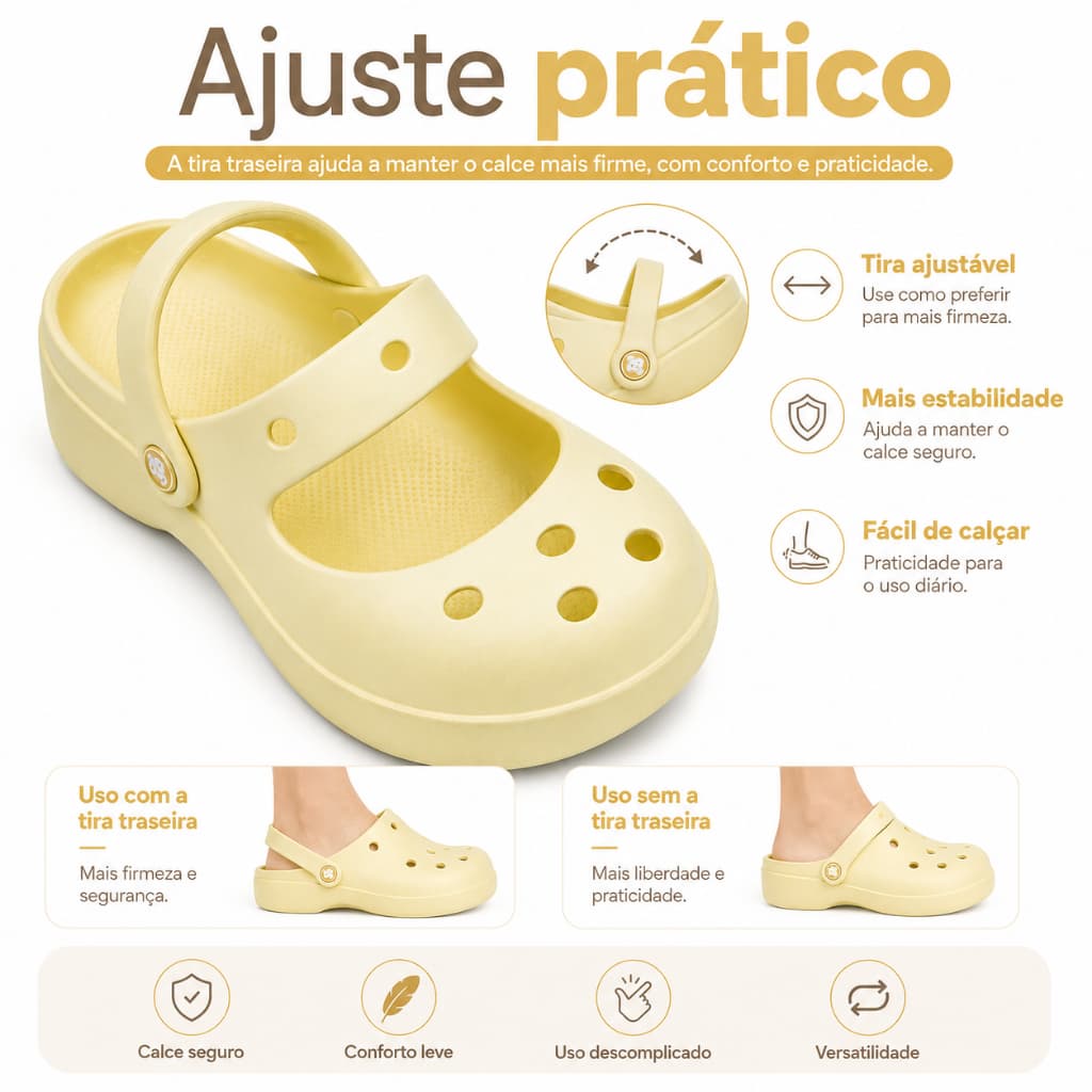 Clog Casual de EVA com Solado Texturizado e Fácil de Limpar