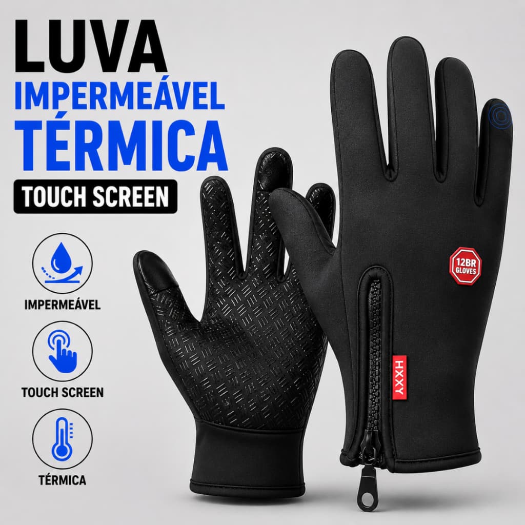 Luva Para Motoqueiro Térmica Impermeável Moto Bicicleta  Não Molha Não Passa Vento Resistente Preto