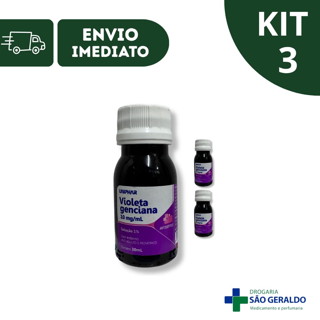 Kit  3 5 e 10 Violeta Genciana 30ml Uniphar Antisséptico Dermatológico Fungicida Para Micoses Unhas Pele