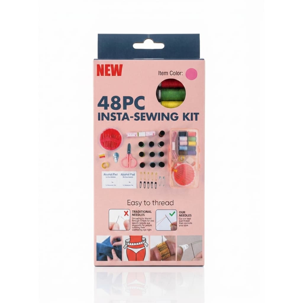 Kit Costura Ferramenta Portátil 48pçs - Agulha/Tesoura/Fita Métrica/Passador/Afinetes/Linha colorida