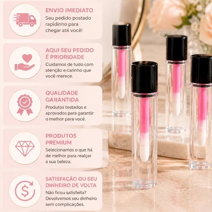 Kit 50 Pcs Mini Embalagem e Retoque Batom Cliente Refil Gloss Mimo Maquiadora Maquiagem Repositor