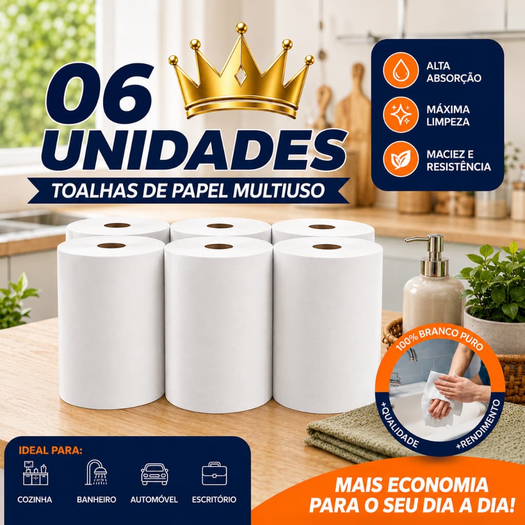 Papel Toalha Bobina 6 Rolos 20cmx200m Branco Luxo