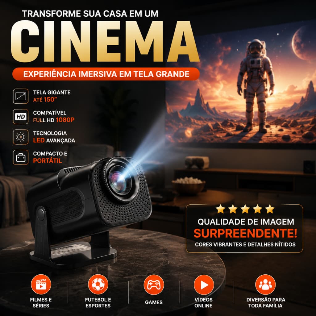 Projetor HY320 Mini Portátil Compatível Full HD 1080p HDMI USB Preto