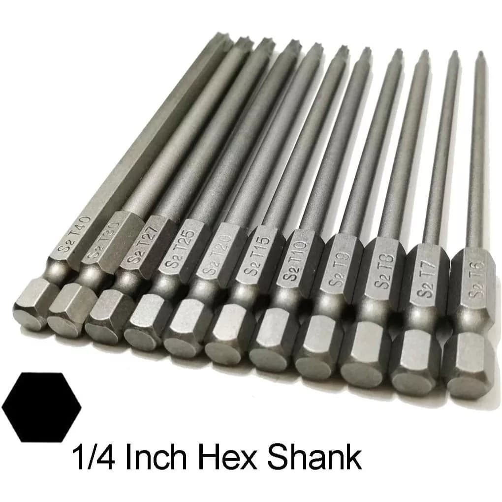 kit de 11 chaves bits torx 100mm: compatíveis com parafusadeiras manual e elétricas
