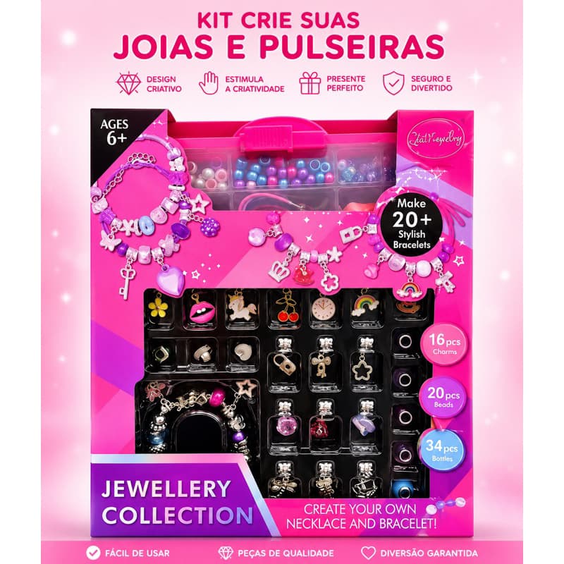 kit Maleta de Miçangas e Acessórios com Pulseira Berloques + Brinde Miçangas com Estojo Golfinho