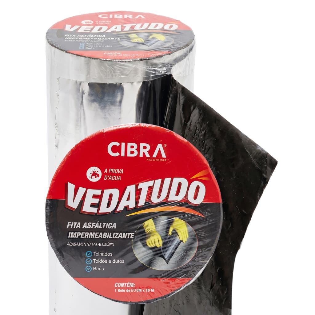 Fita asfáltica impermeabilizante para vedações e reparos rápidos contra goteiras e infiltrações 60 cm x 10 m CIBRA