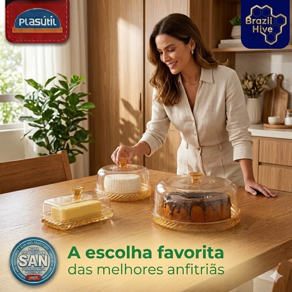 Kit Mesa Posta Boleira Queijeira e Manteigueira Café da manhã e da tarde Plasútil
