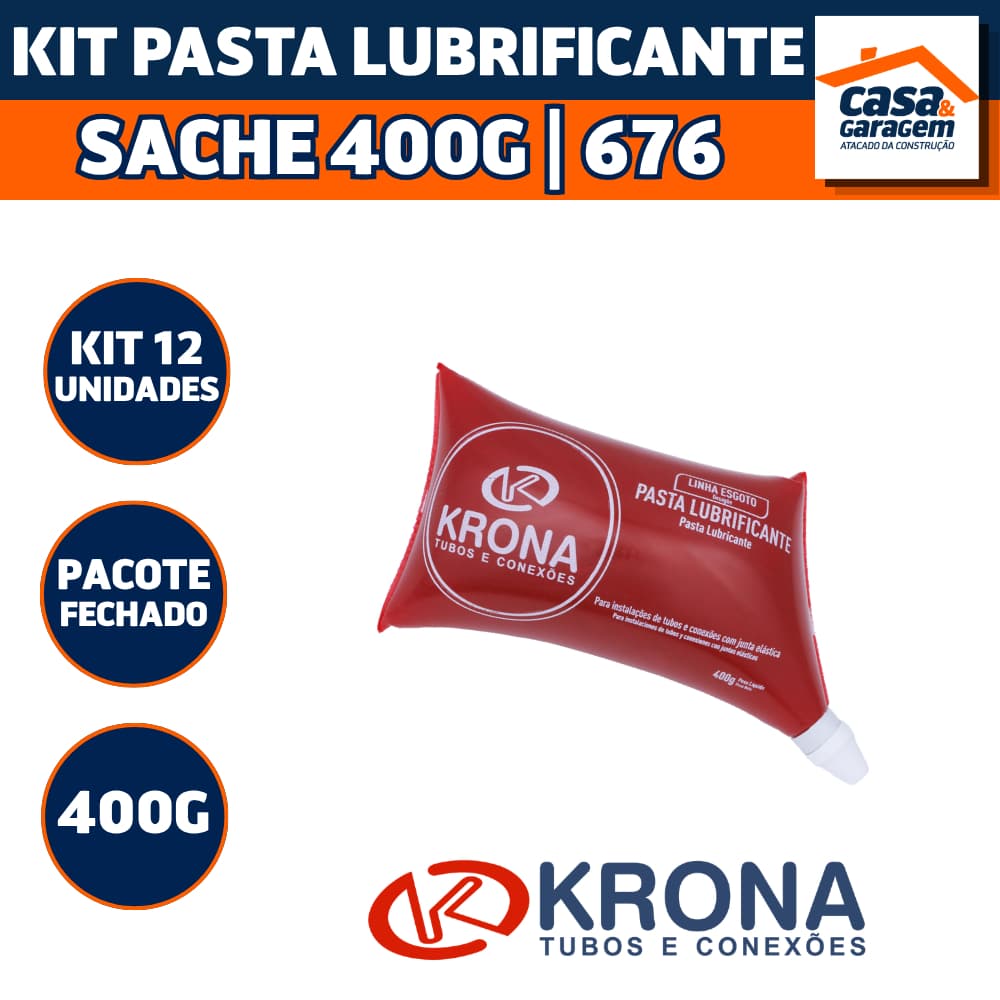 Kit Com 12 Pasta Lubrificante Sache 400G Para Tubos e Conexões Krona 676