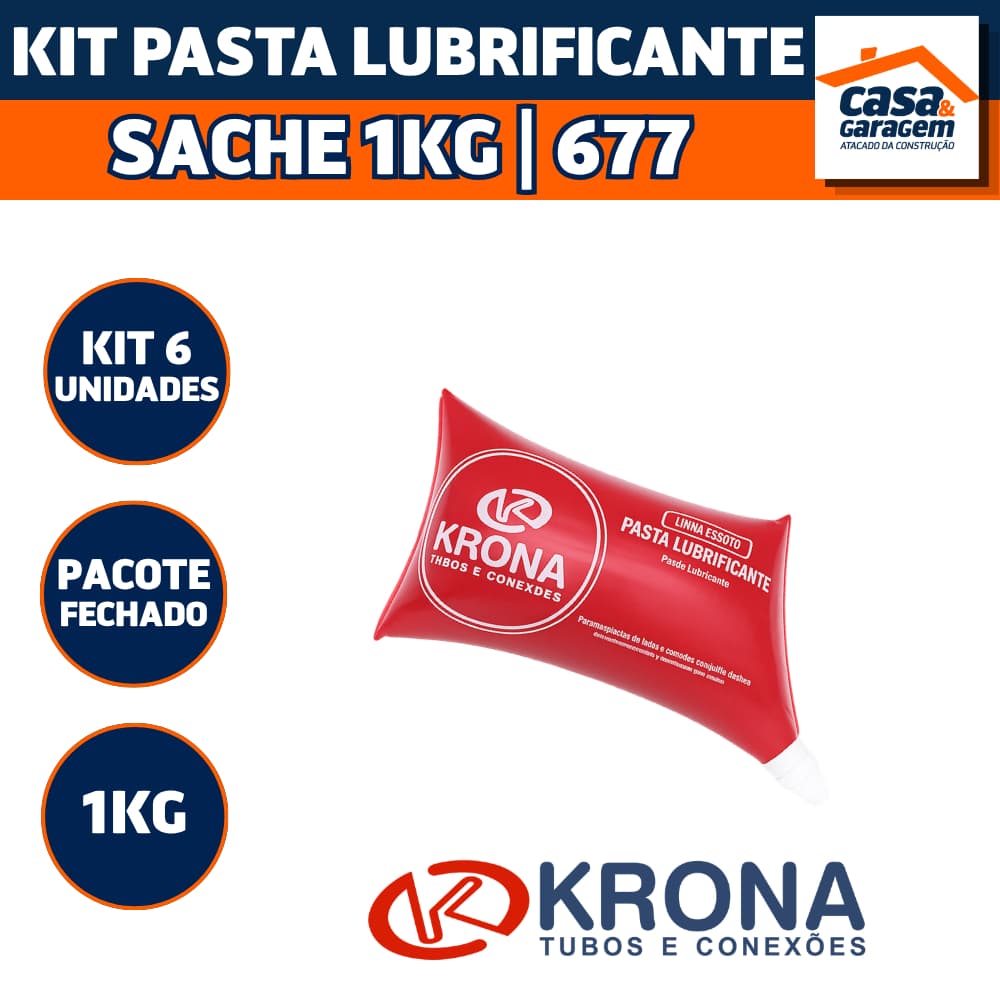 Kit Com 6 Pasta Lubrificante Sache 1Kg Para Tubos e Conexões Krona 677
