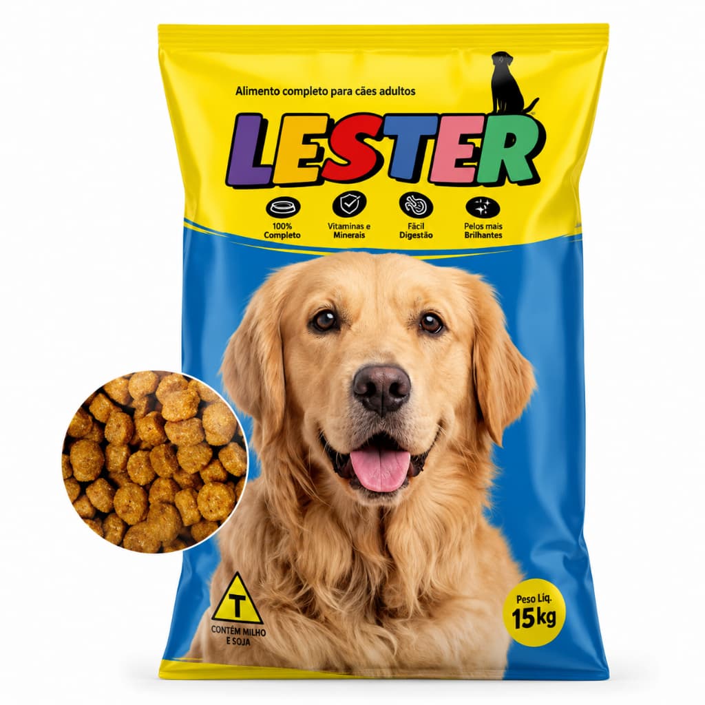 Lester Premium 15kg Ração Completa para Cães Adultos Sabor Irresistível