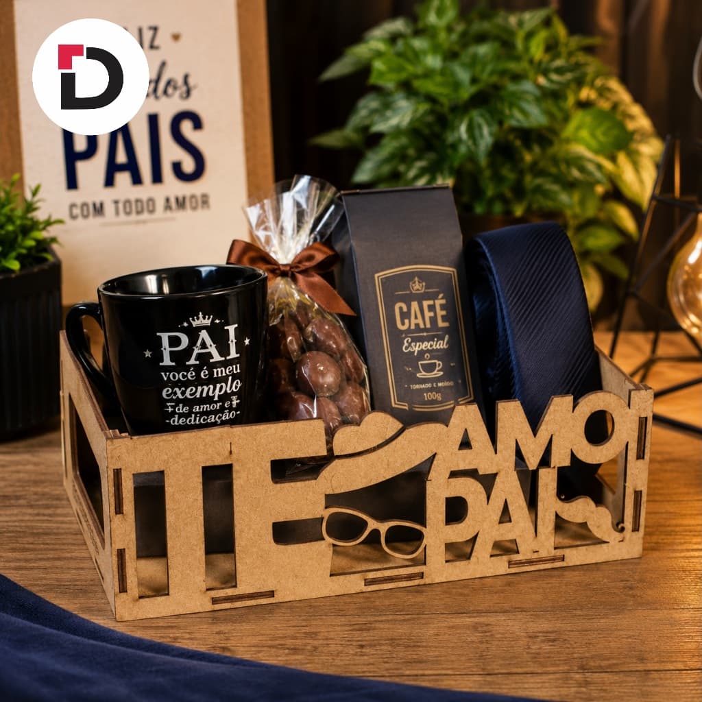 Kit Bandejas Te Amo Pai! Em MDF Caixa Cesta De Presente - Lembrancinha decorativa Dia dos Pais Multiuso
