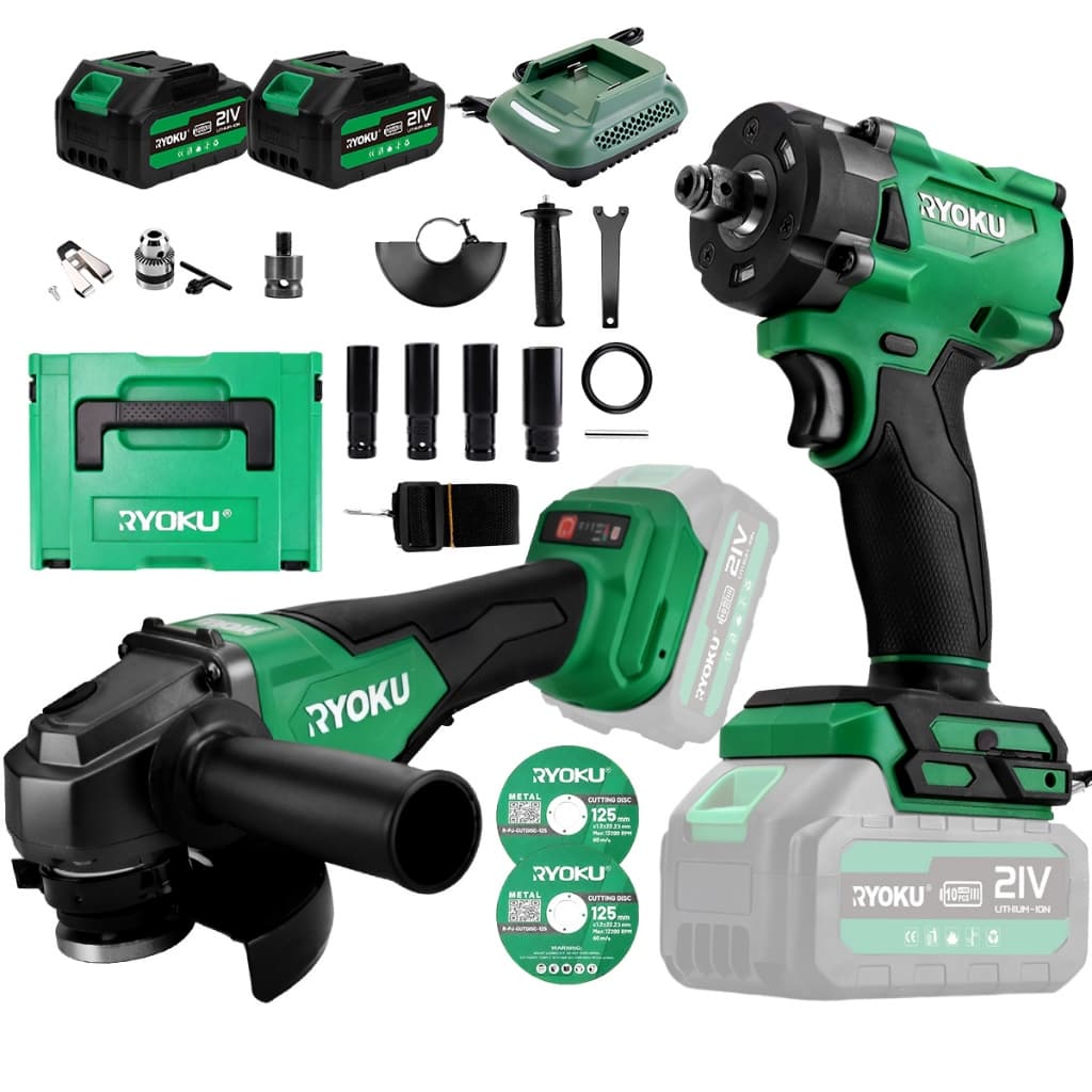Kit 2 Chave De Impacto+ Esmerilhadeira Lixadeira Brushless 21v RYOKU maleta