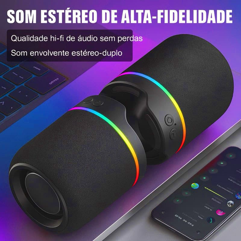 Caixa De Som Bluetooth 2 In 1 Dupla Potente LED RGB TWS Estéreo